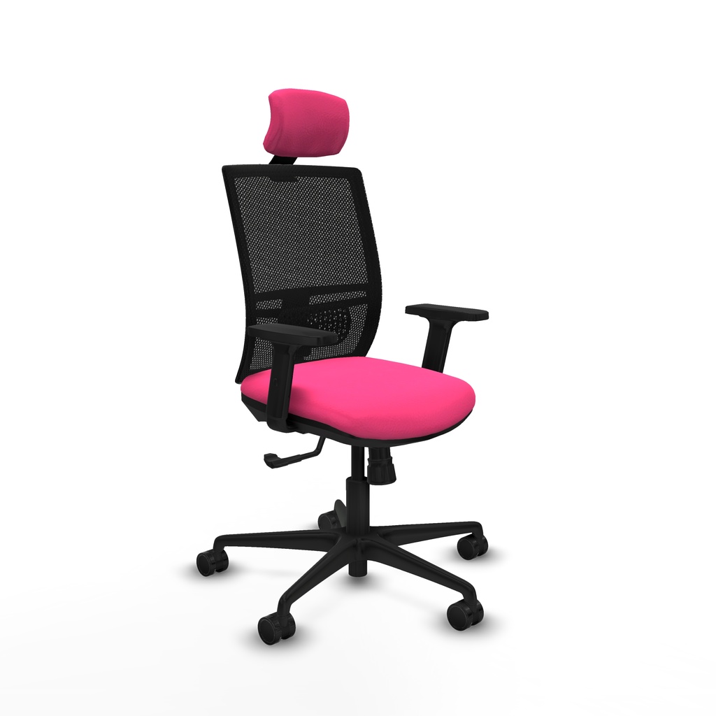 Yunquera sincro malla negra similpiel rosa brazos 2D base nailon cabecero 1D ruedas 65mm nailon