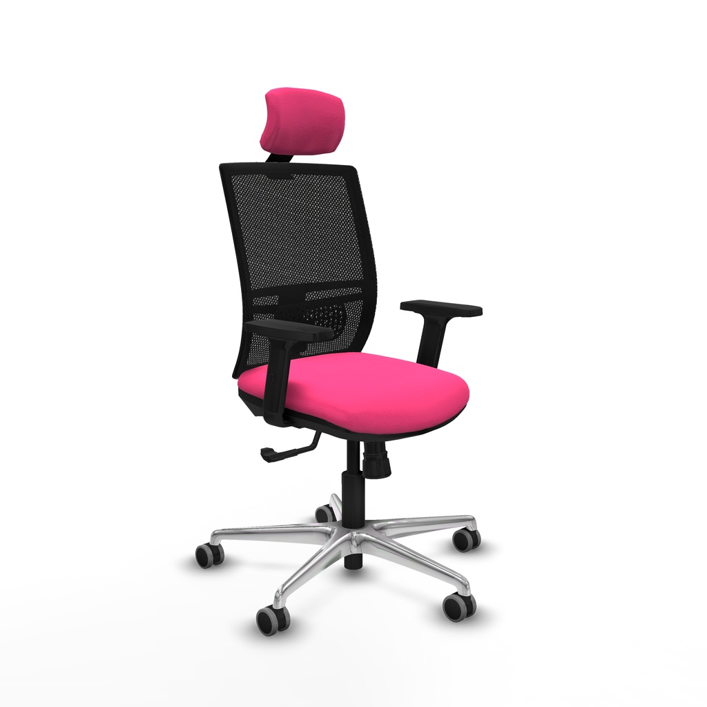 Yunquera sincro malla negra similpiel rosa brazos 2D base aluminio cabecero 1D ruedas 65mm engomadas
