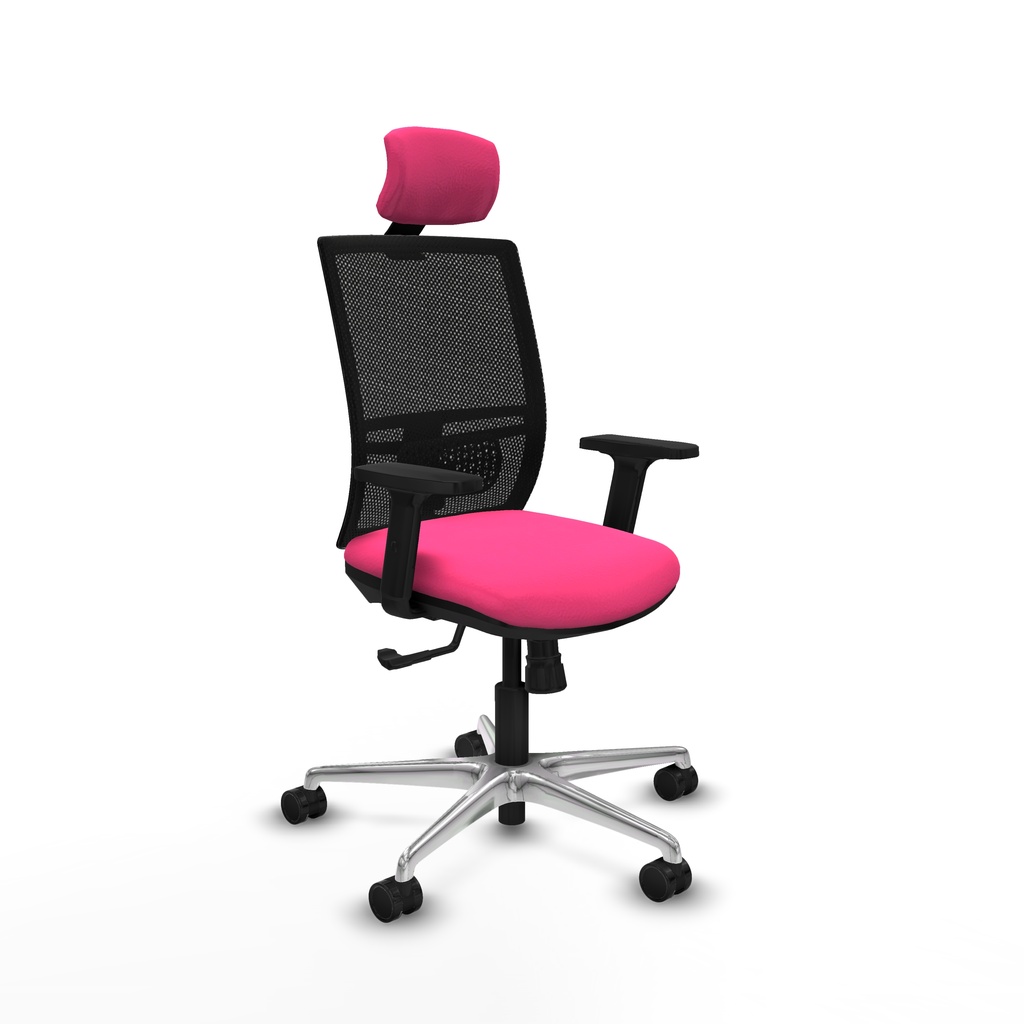 Yunquera sincro malla negra similpiel rosa brazos 2D base aluminio cabecero 1D ruedas 65mm nailon