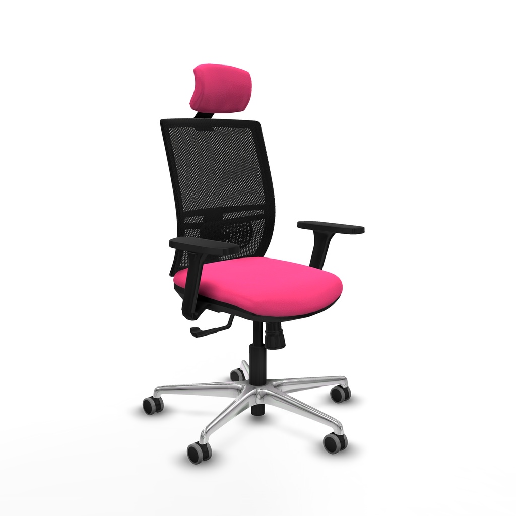 Yunquera sincro malla negra similpiel rosa brazos 3D base aluminio cabecero 1D ruedas 65mm engomadas