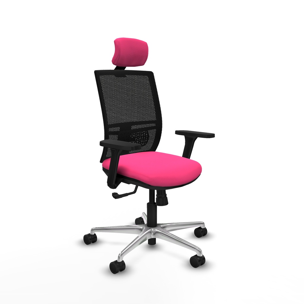 Yunquera sincro malla negra similpiel rosa brazos 3D base aluminio cabecero 1D ruedas 65mm nailon