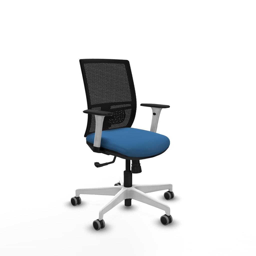 Yunquera sincro malla negra similpiel azul claro brazos blancos base blanca ruedas 65mm engomadas
