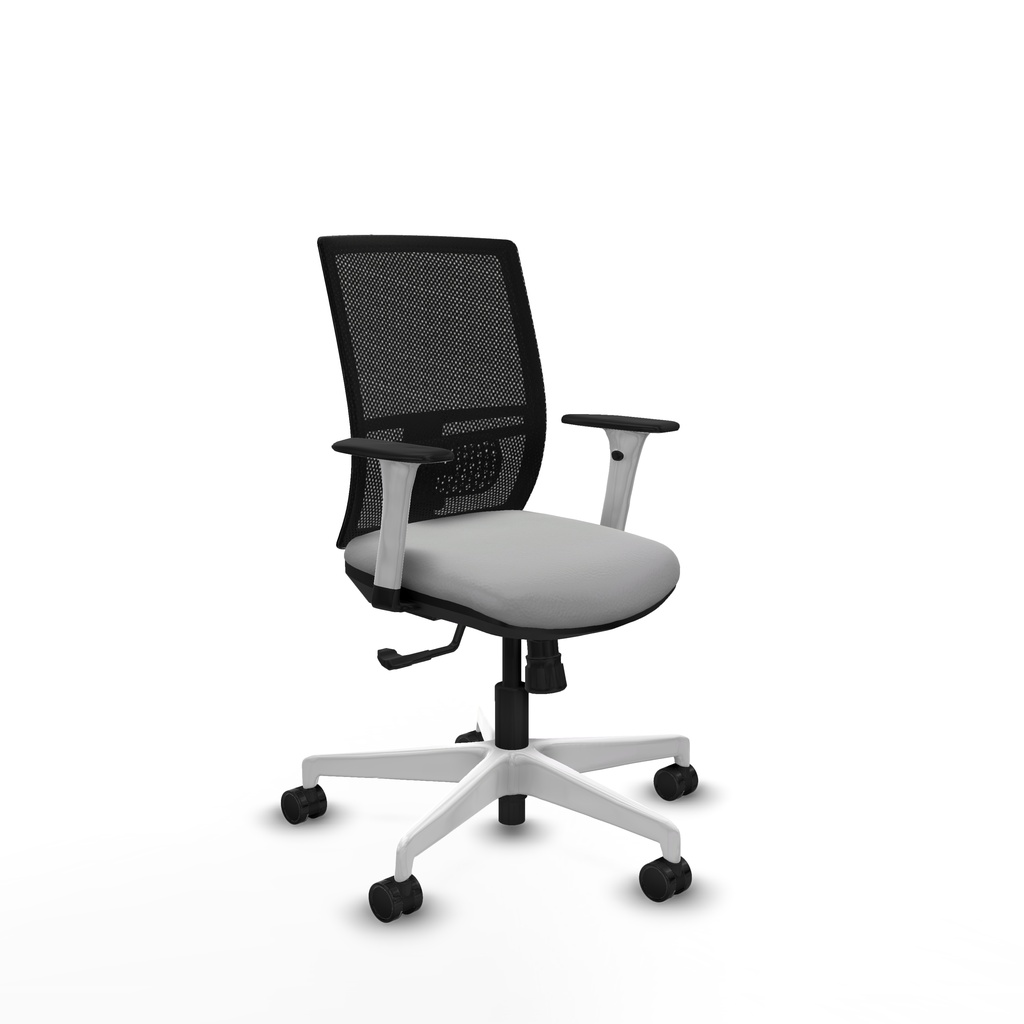 Yunquera sincro malla negra similpiel gris claro brazos blancos base blanca ruedas 65mm nailon