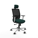 Yunquera sincro malla negra similpiel verde botella brazos blancos base aluminio cabecero 1D ruedas 65mm engomadas