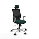 Yunquera sincro malla negra similpiel verde botella brazos blancos base aluminio cabecero 1D ruedas 65mm nailon