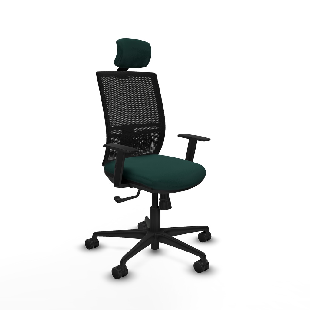 Yunquera sincro malla negra similpiel verde botella brazos 1D base nailon cabecero 1D ruedas 65mm nailon