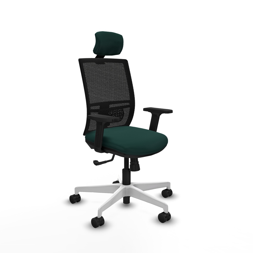 Yunquera sincro malla negra similpiel verde botella brazos 2D base blanca cabecero 1D ruedas 65mm nailon