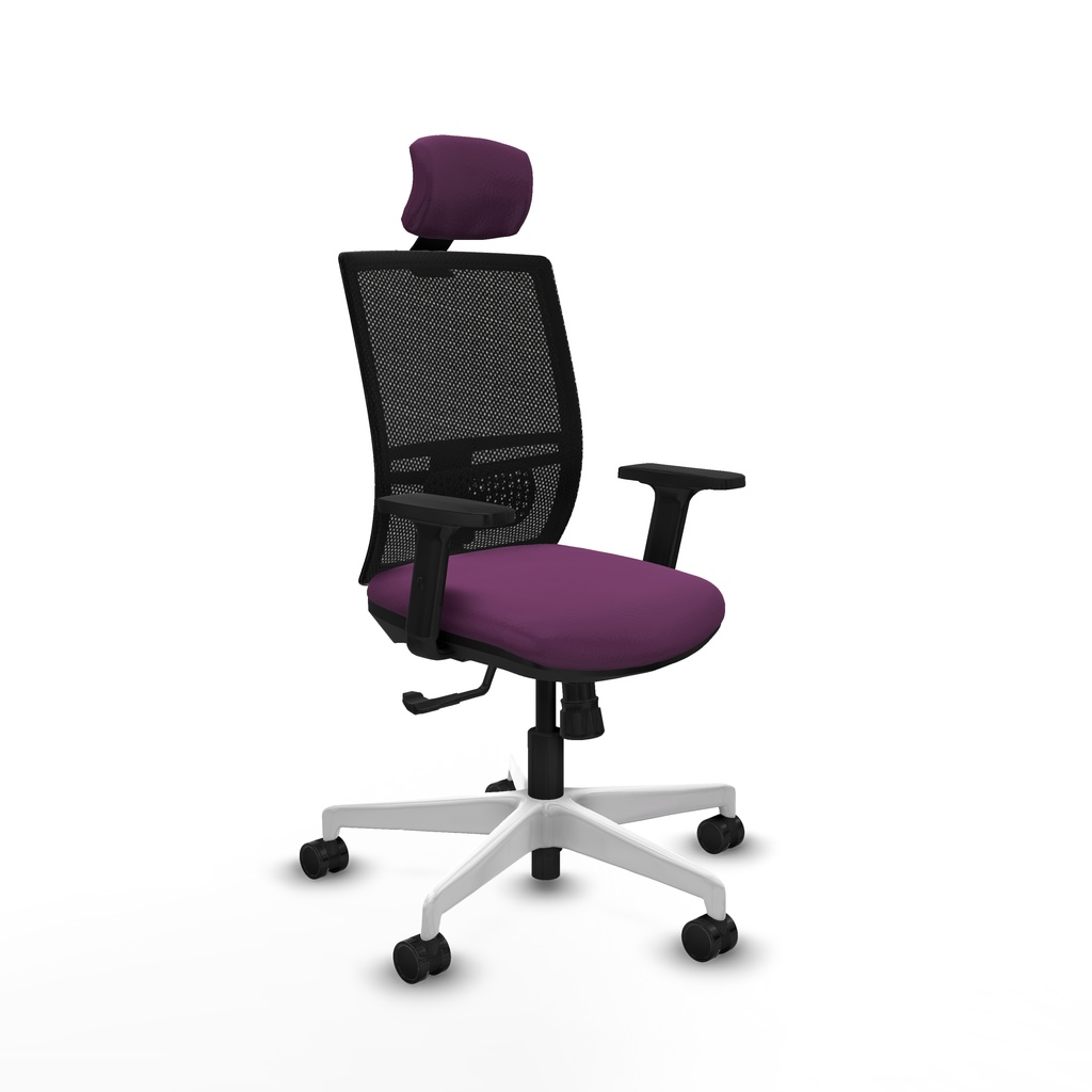 Yunquera sincro malla negra similpiel morado brazos 2D base blanca cabecero 1D ruedas 65mm nailon