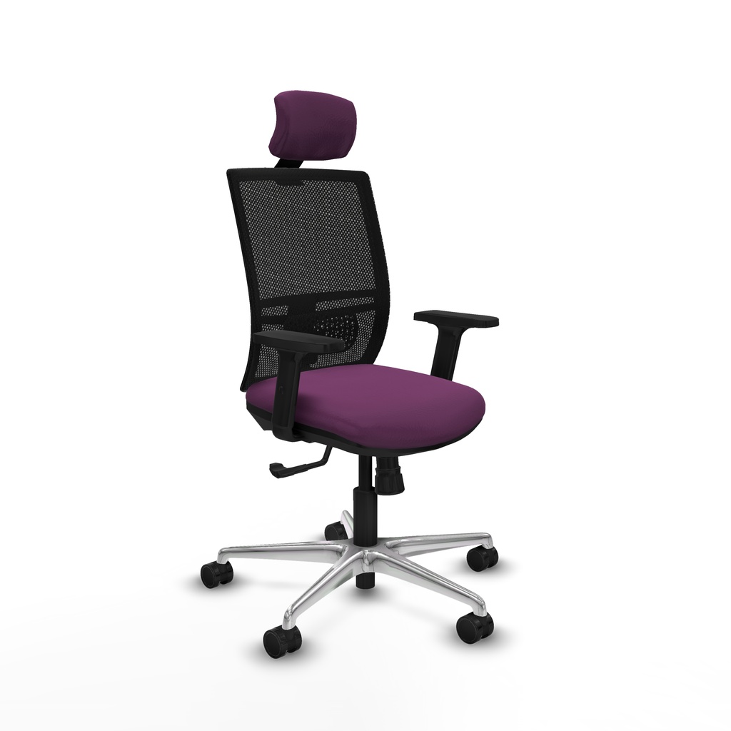Yunquera sincro malla negra similpiel morado brazos 2D base aluminio cabecero 1D ruedas 65mm nailon