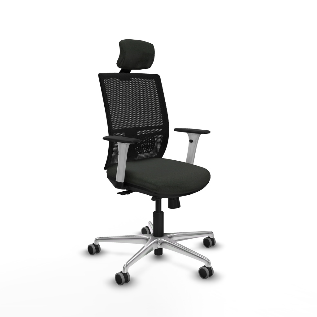 Yunquera traslack malla negra bali negro brazos blancos base aluminio cabecero 1D ruedas 65mm engomadas