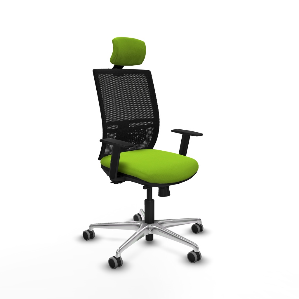 Yunquera traslack malla negra similpiel pistacho brazos 1D base aluminio cabecero 1D ruedas 65mm engomadas