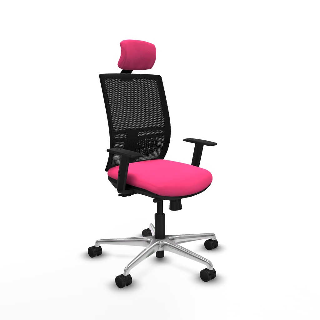 Yunquera traslack malla negra similpiel rosa brazos 1D base aluminio cabecero 1D ruedas 65mm nailon