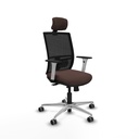 Yunquera traslack malla negra similpiel marrón oscuro brazos blancos base aluminio cabecero 1D ruedas 65mm engomadas