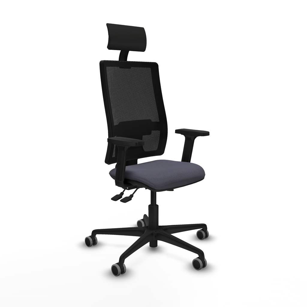 Bormate asincro malla negra bali gris oscuro brazos 2D base nailon cabecero fijo ruedas 65mm engomadas
