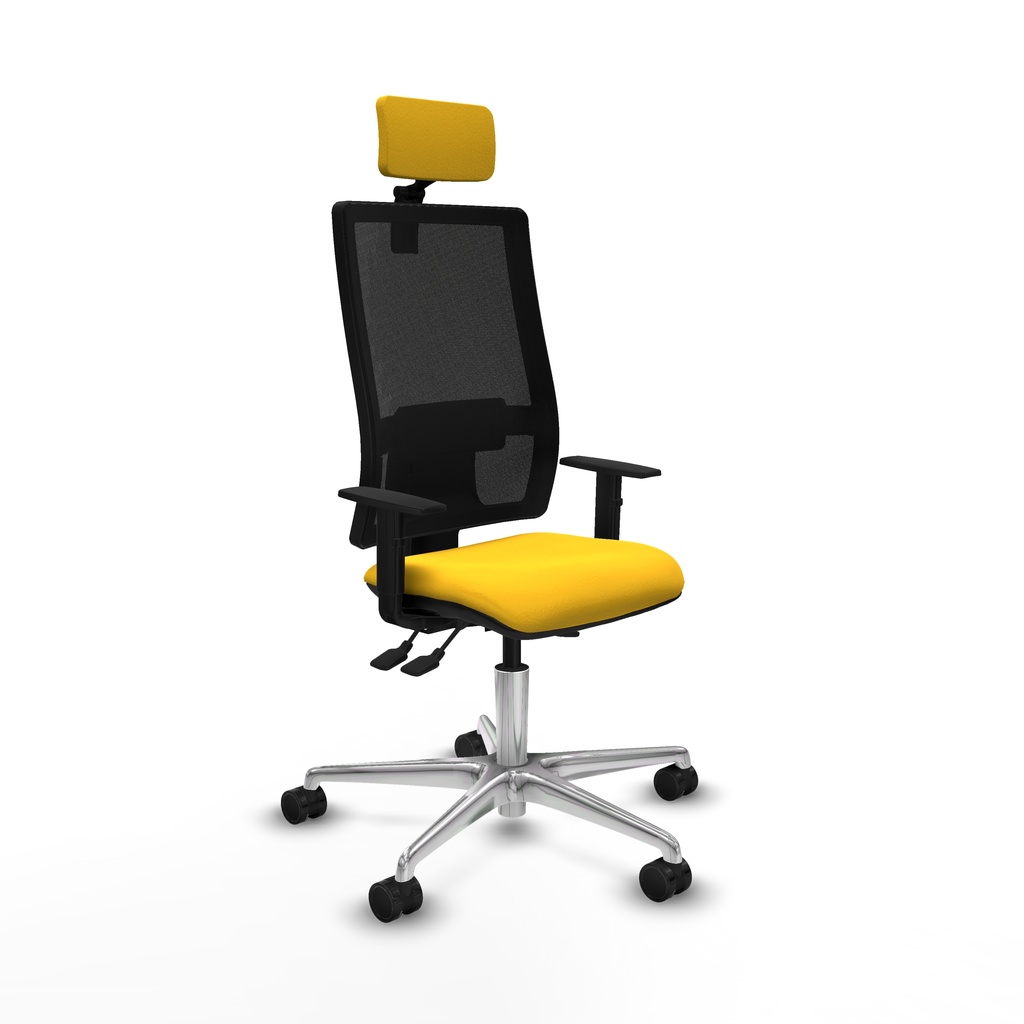 Bormate asincro malla negra similpiel amarillo brazos 1D base aluminio cabecero 2D ruedas 65mm nailon