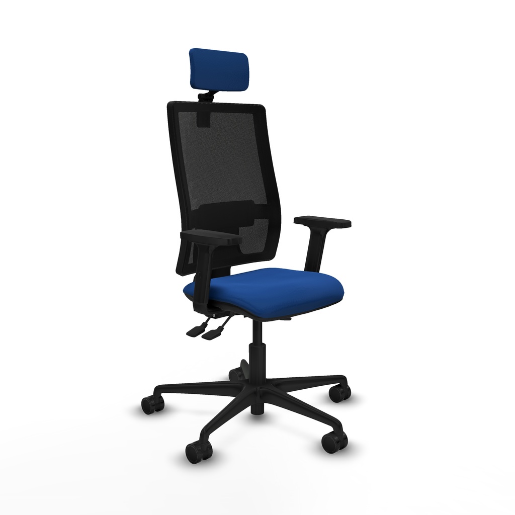 Bormate asincro malla negra similpiel azul brazos 2D base nailon cabecero 2D ruedas 65mm nailon