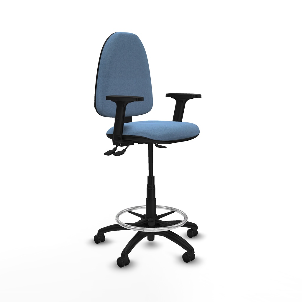 Taburete Aýna AS bali azul cielo brazos 2D base poliamida ruedas autofrenantes 50mm