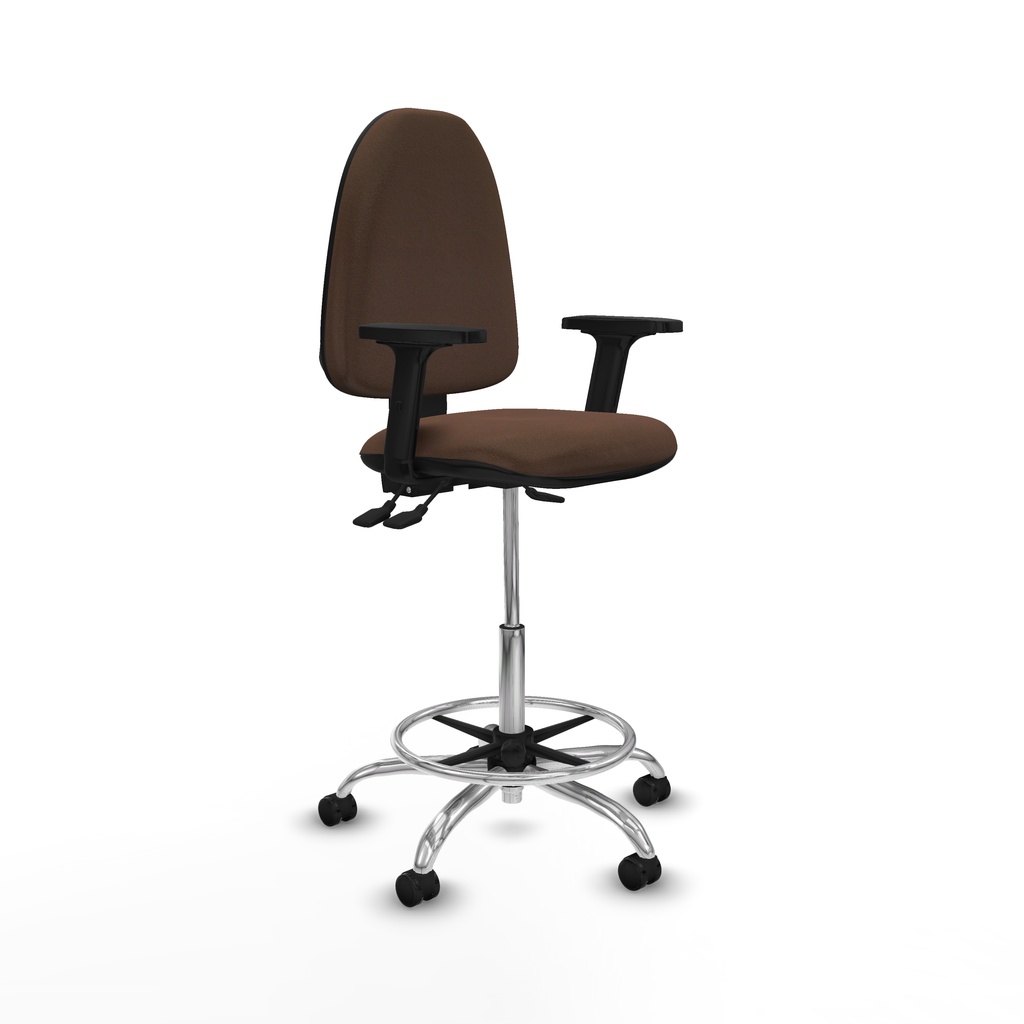 Taburete Aýna AS bali marrón oscuro brazos 2D base cromada ruedas engomadas 50mm