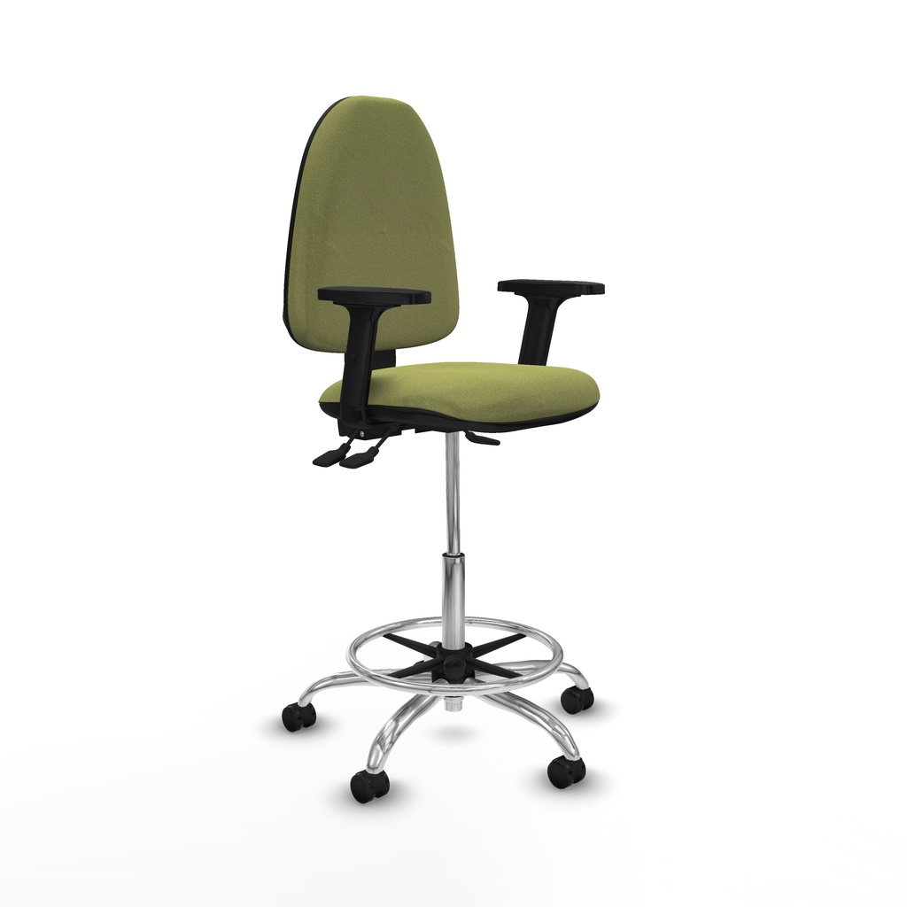Taburete Aýna AS bali verde oliva brazos 2D base cromada ruedas engomadas 50mm