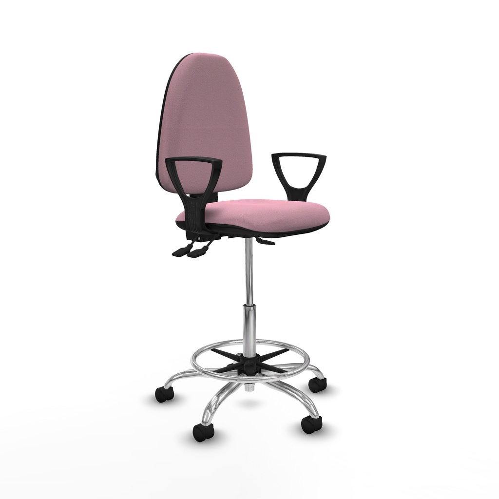 Taburete Aýna AS bali rosa brazos fijos base cromada ruedas nailon 50mm