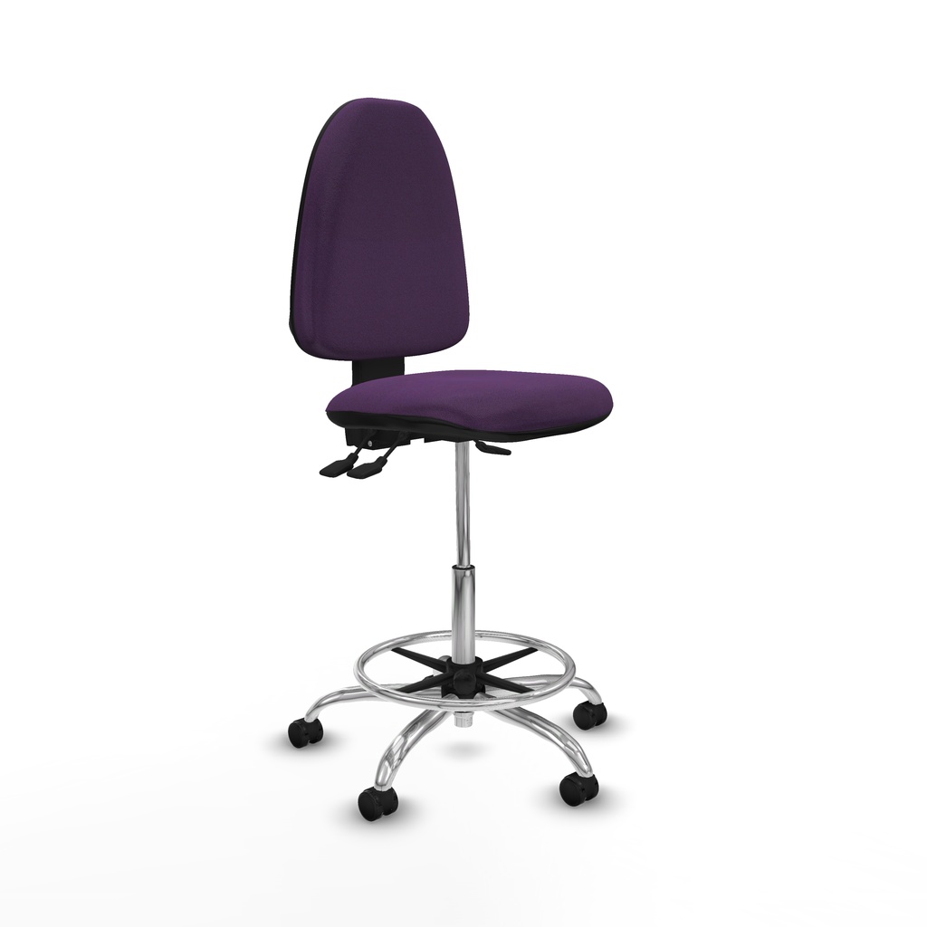 Taburete Aýna AS bali morado base cromada ruedas autofrenantes 50mm