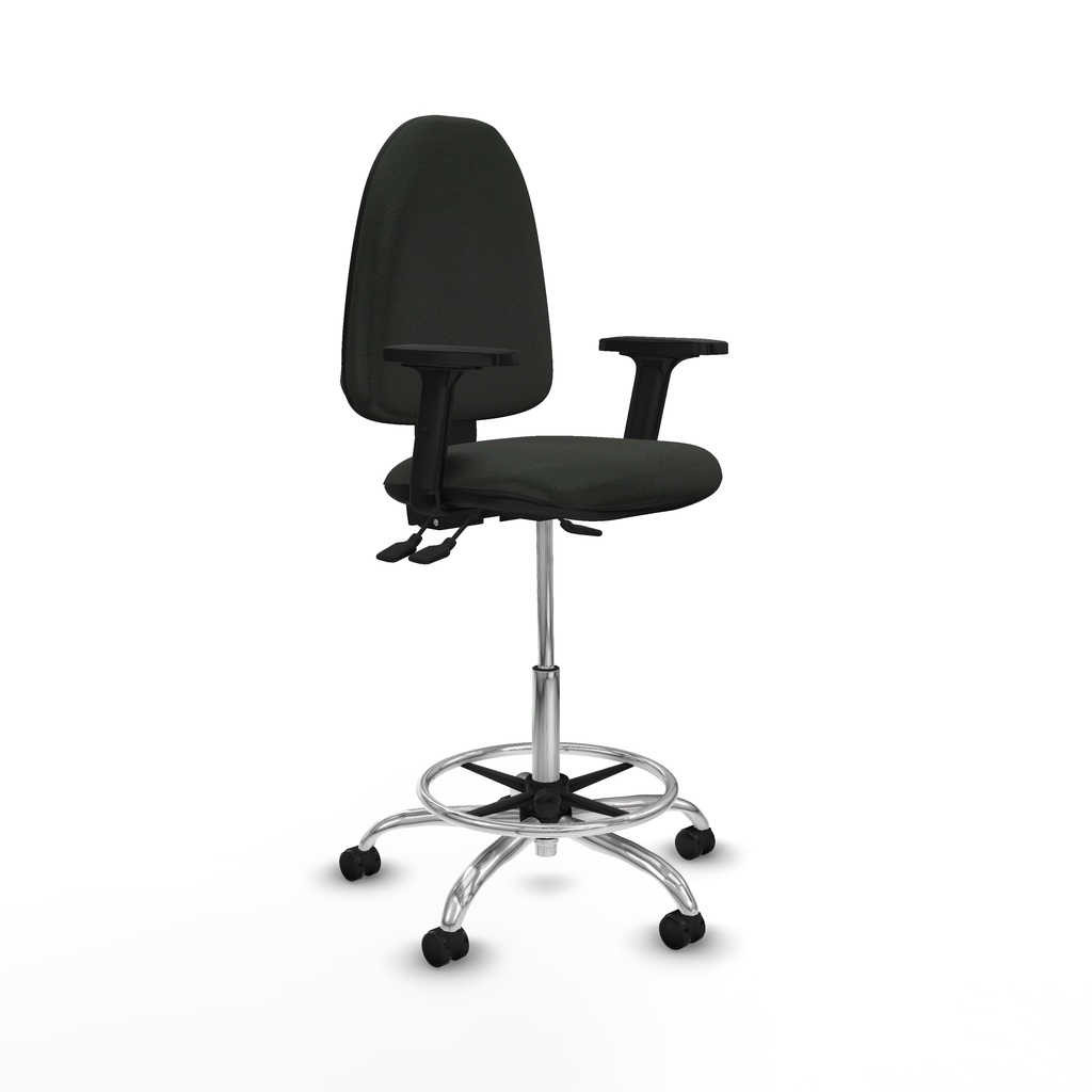 Taburete Aýna AS bali negro brazos 2D base cromada ruedas autofrenantes 50mm