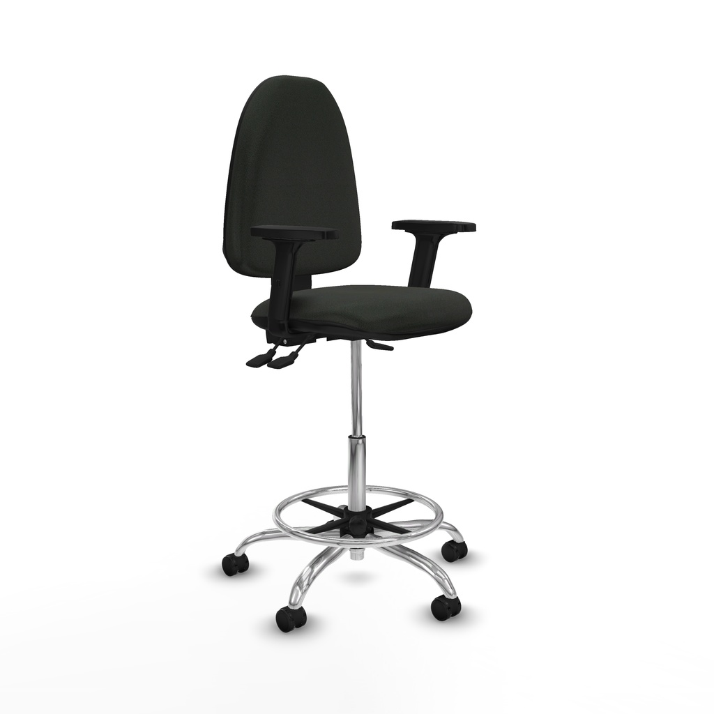 Taburete Aýna AS bali negro brazos 2D base cromada ruedas engomadas 50mm
