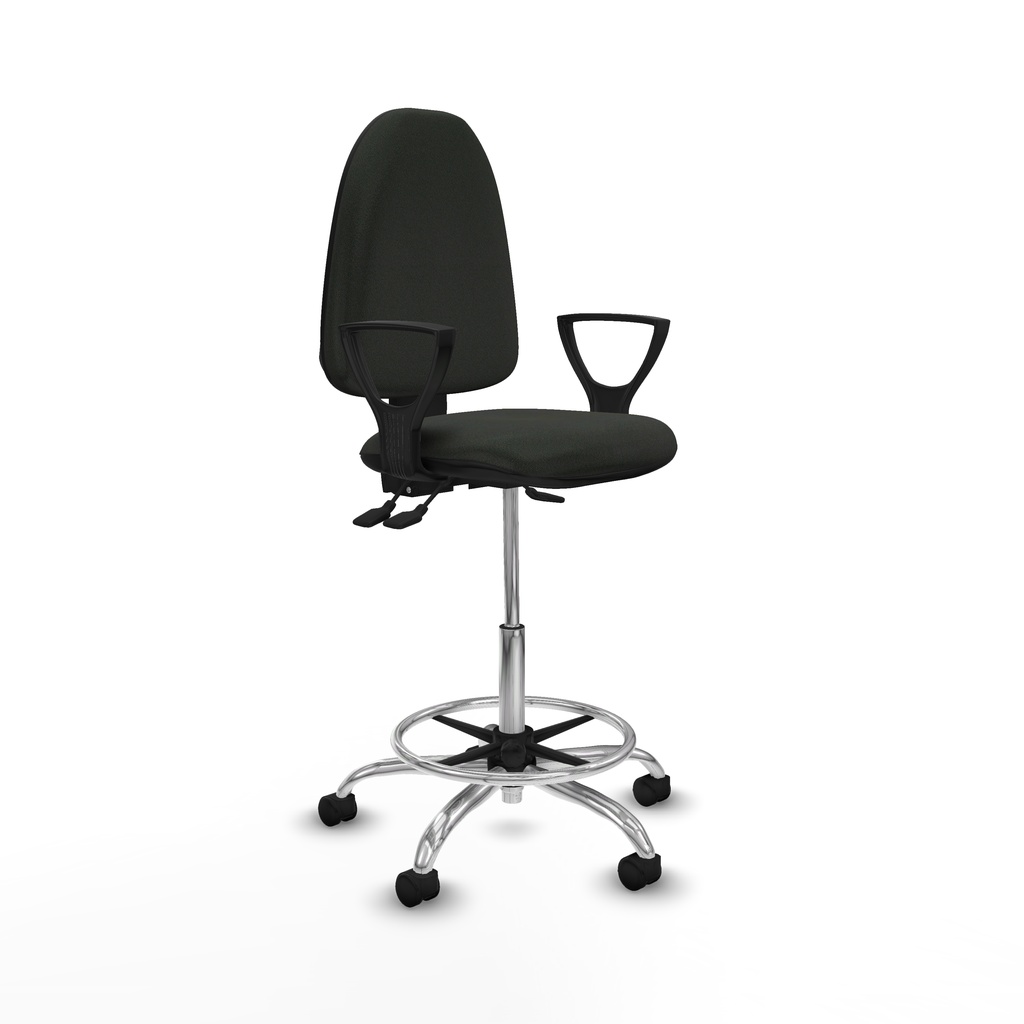 Taburete Aýna AS bali negro brazos fijos base cromada ruedas nailon 50mm