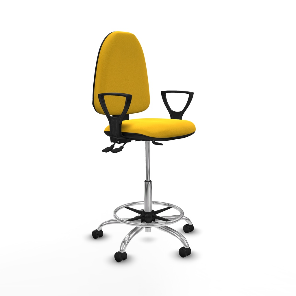 Taburete Aýna AS similpiel amarillo brazos fijos base cromada ruedas engomadas 50mm