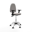 Taburete Aýna AS similpiel blanco brazos 2D base cromada ruedas engomadas 50mm