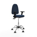 Taburete Aýna AS similpiel azul marino brazos 2D base cromada ruedas engomadas 50mm