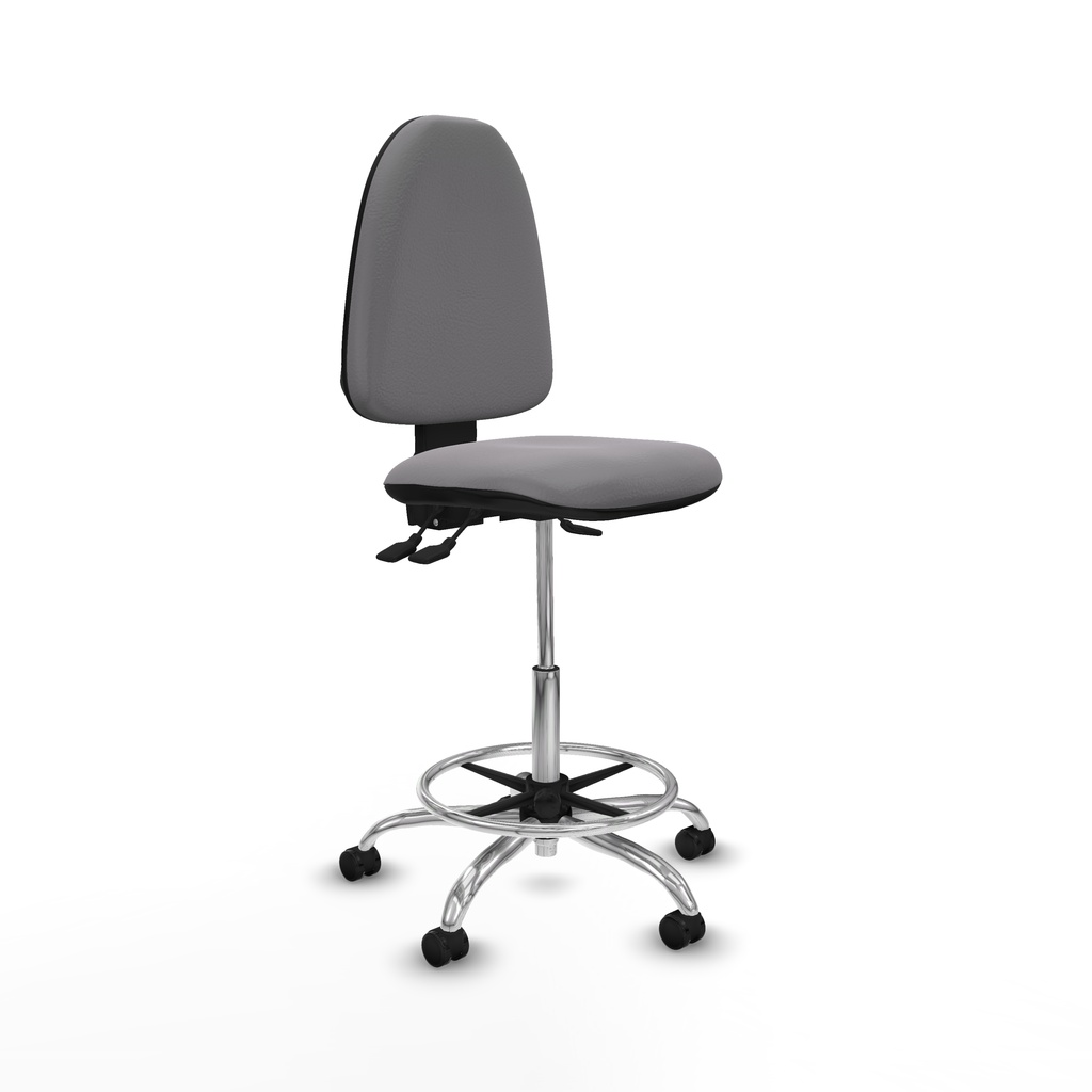 Taburete Aýna AS similpiel gris base cromada ruedas engomadas 50mm