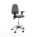 Taburete Aýna AS similpiel gris brazos 2D base cromada ruedas engomadas 50mm