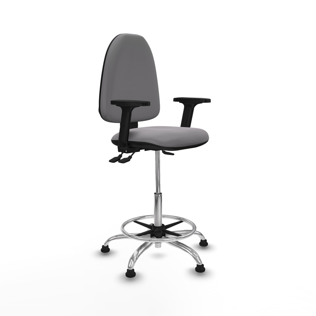Taburete Aýna AS similpiel gris brazos 2D base cromada topes