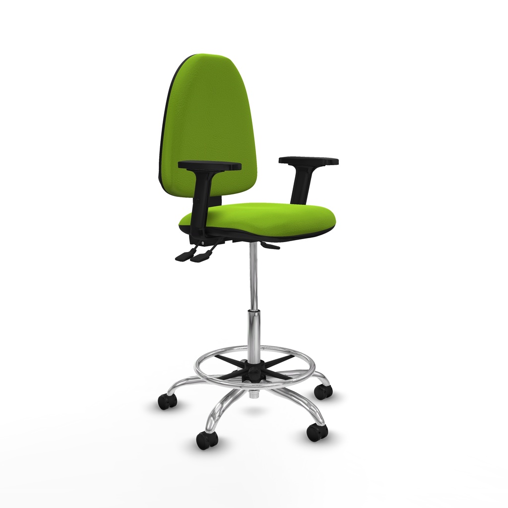 Taburete Aýna AS similpiel pistacho brazos 2D base cromada ruedas engomadas 50mm