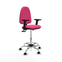 Taburete Aýna AS similpiel rosa brazos 2D base cromada ruedas autofrenantes 50mm