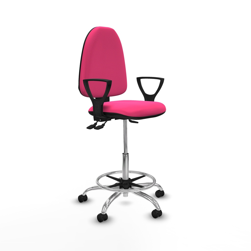 Taburete Aýna AS similpiel rosa brazos fijos base cromada ruedas autofrenantes 50mm