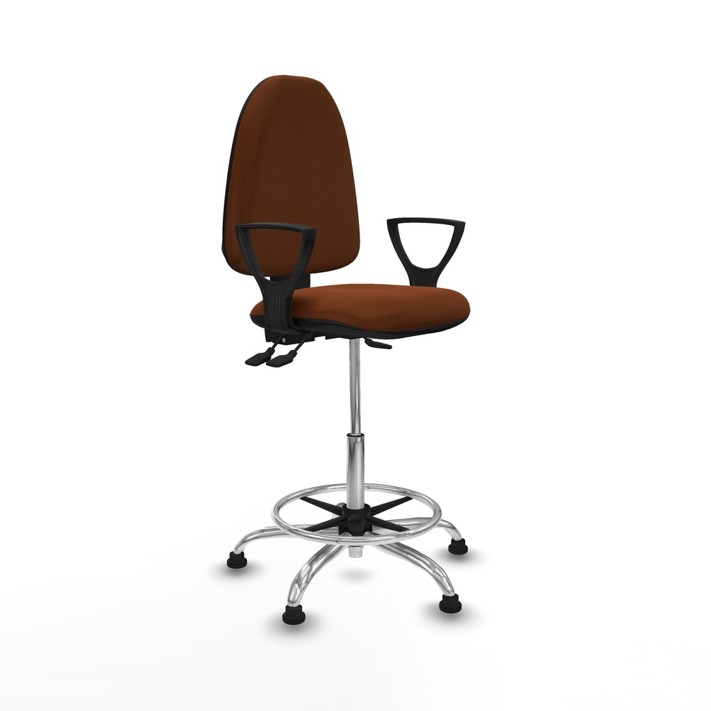 Taburete Aýna AS similpiel marrón brazos fijos base cromada topes
