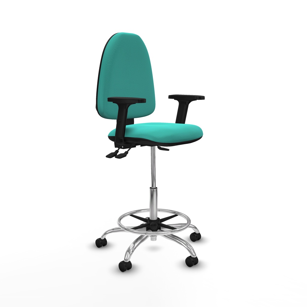 Taburete Aýna AS similpiel turquesa brazos 2D base cromada ruedas autofrenantes 50mm