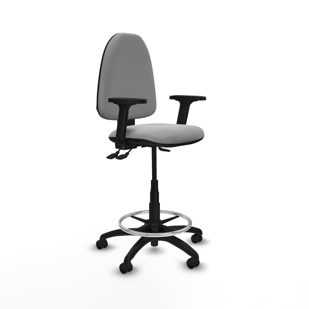 Taburete Aýna AS similpiel gris claro brazos 2D base poliamida ruedas engomadas 50mm