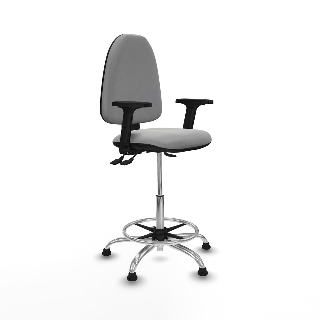Taburete Aýna AS similpiel gris claro brazos 2D base cromada topes
