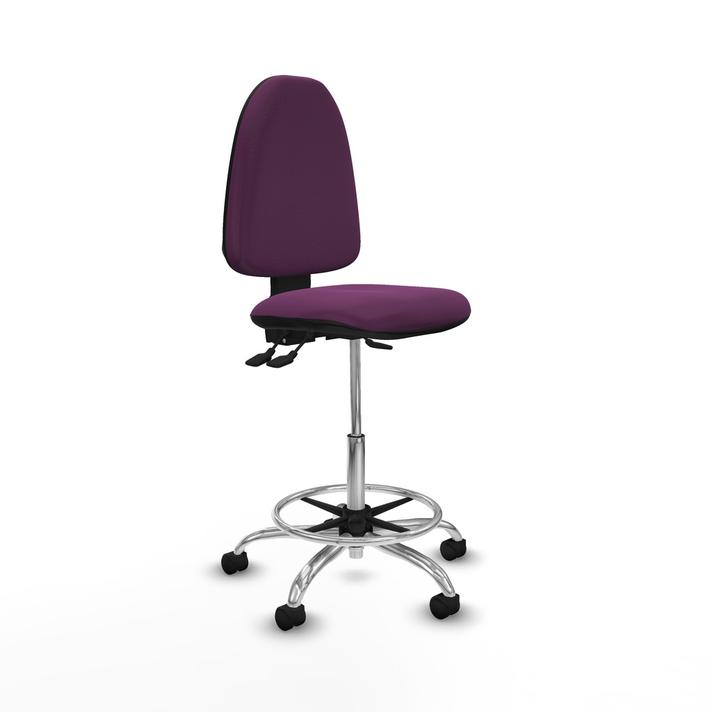 Taburete Aýna AS similpiel morado base cromada ruedas nailon 50mm