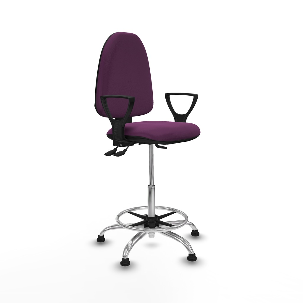 Taburete Aýna AS similpiel morado brazos fijos base cromada topes