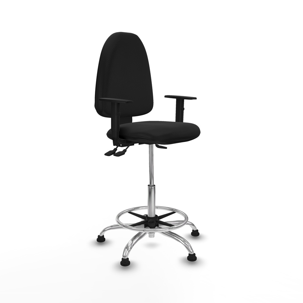 Taburete Aýna AS similpiel negro brazos 1D base cromada topes
