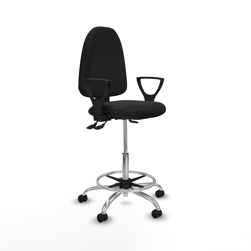 Taburete Aýna AS similpiel negro brazos fijos base cromada ruedas engomadas 50mm