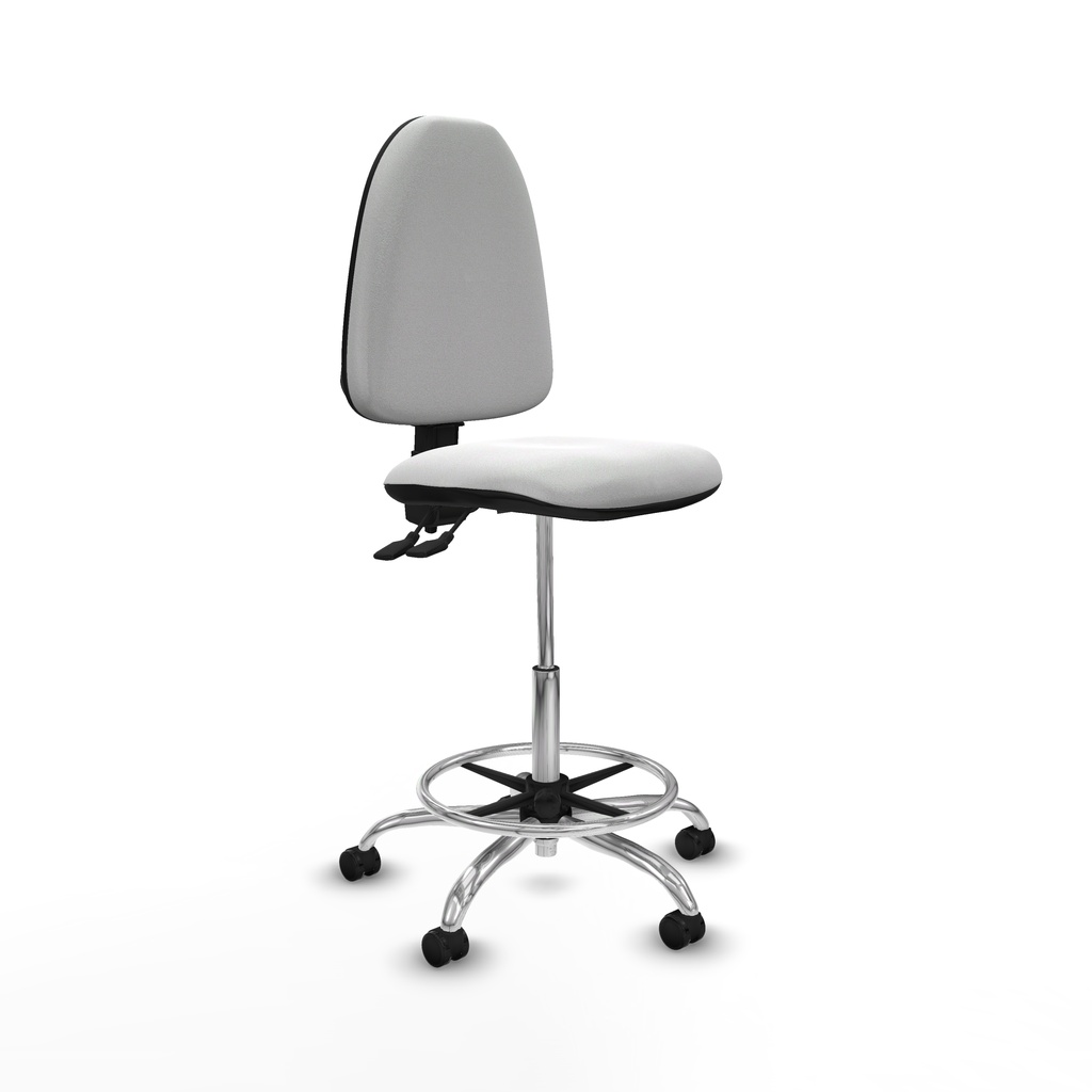 Taburete Aýna CPDM bali blanco base cromada ruedas engomadas 50mm