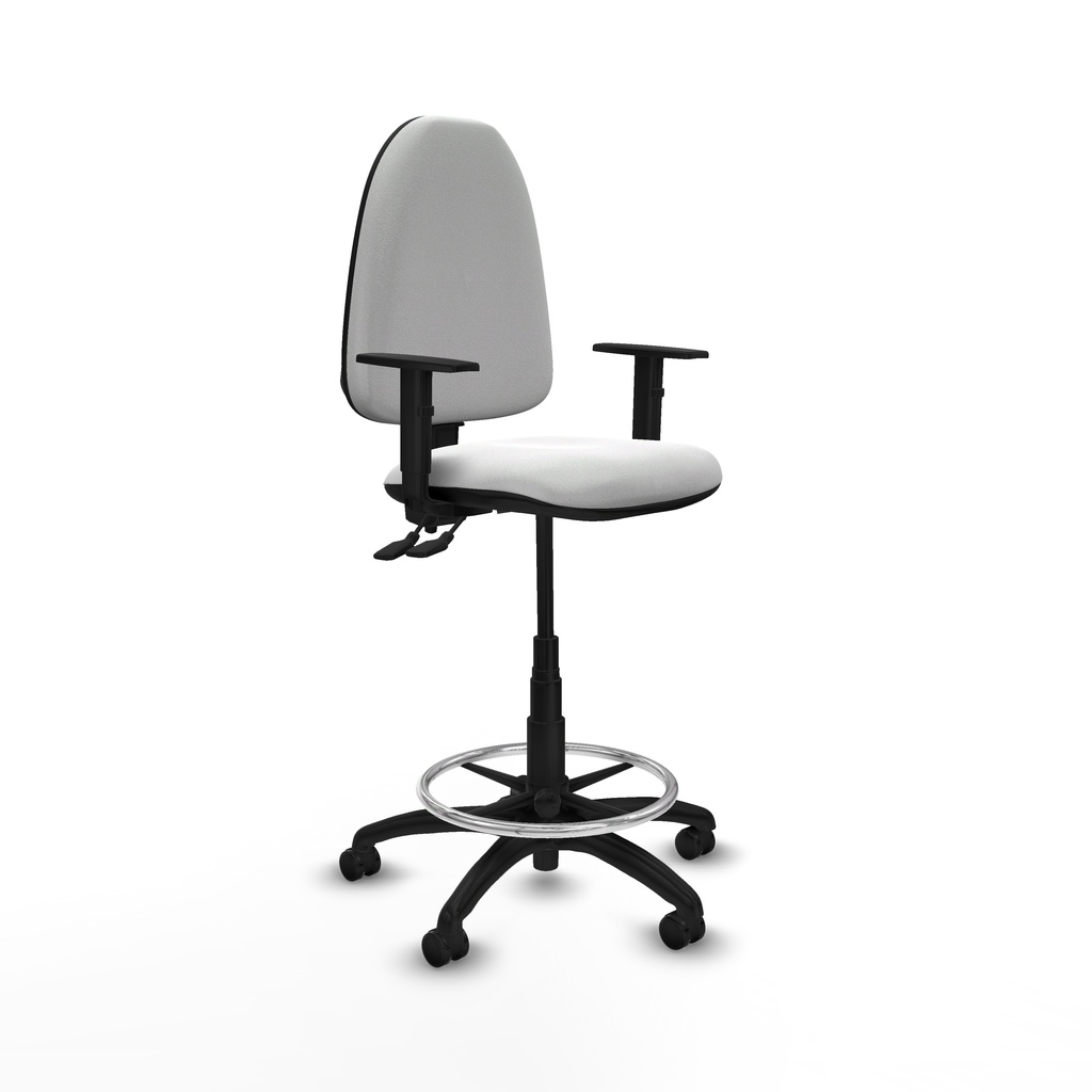 Taburete Aýna CPDM bali blanco brazos 1D base poliamida ruedas engomadas 50mm