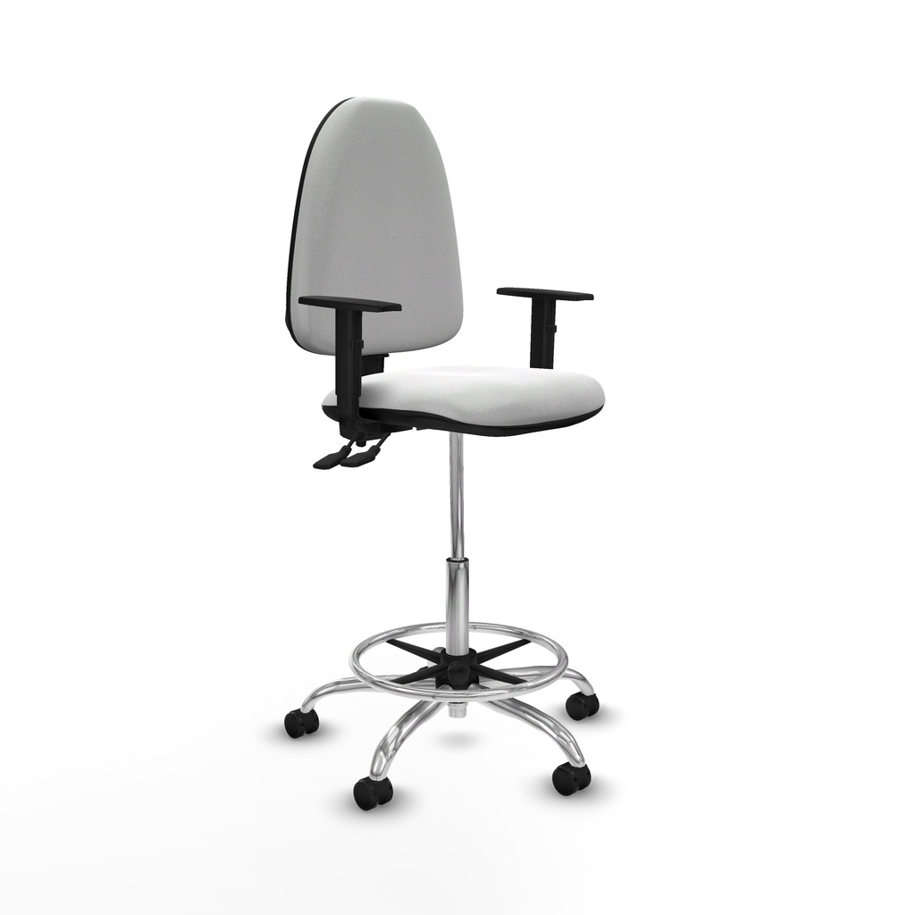 Taburete Aýna CPDM bali blanco brazos 1D base cromada ruedas autofrenantes 50mm