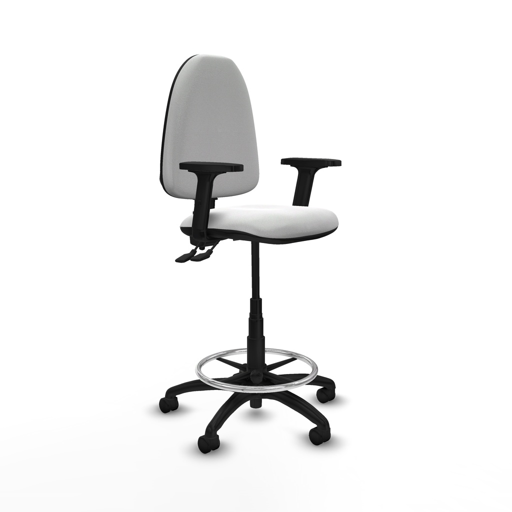 Taburete Aýna CPDM bali blanco brazos 2D base poliamida ruedas nailon 50mm