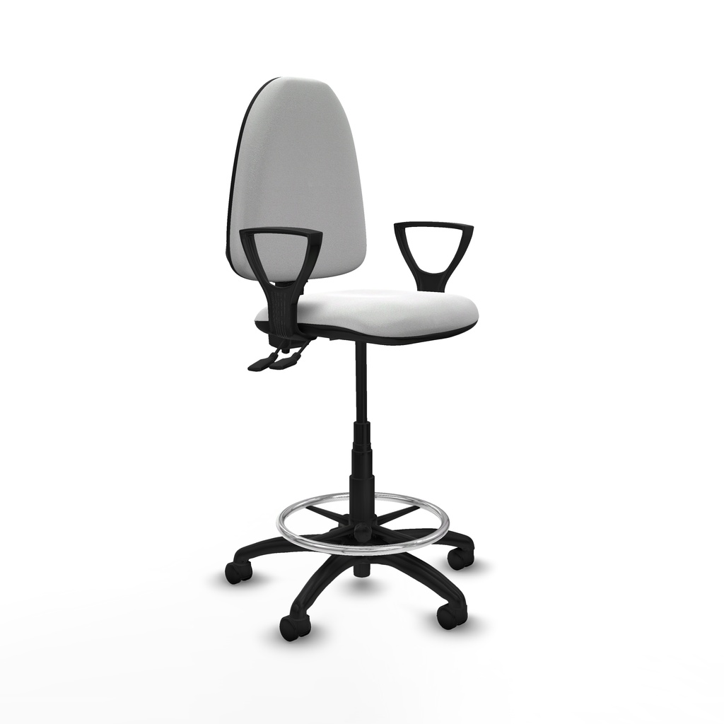 Taburete Aýna CPDM bali blanco brazos fijos base poliamida ruedas nailon 50mm